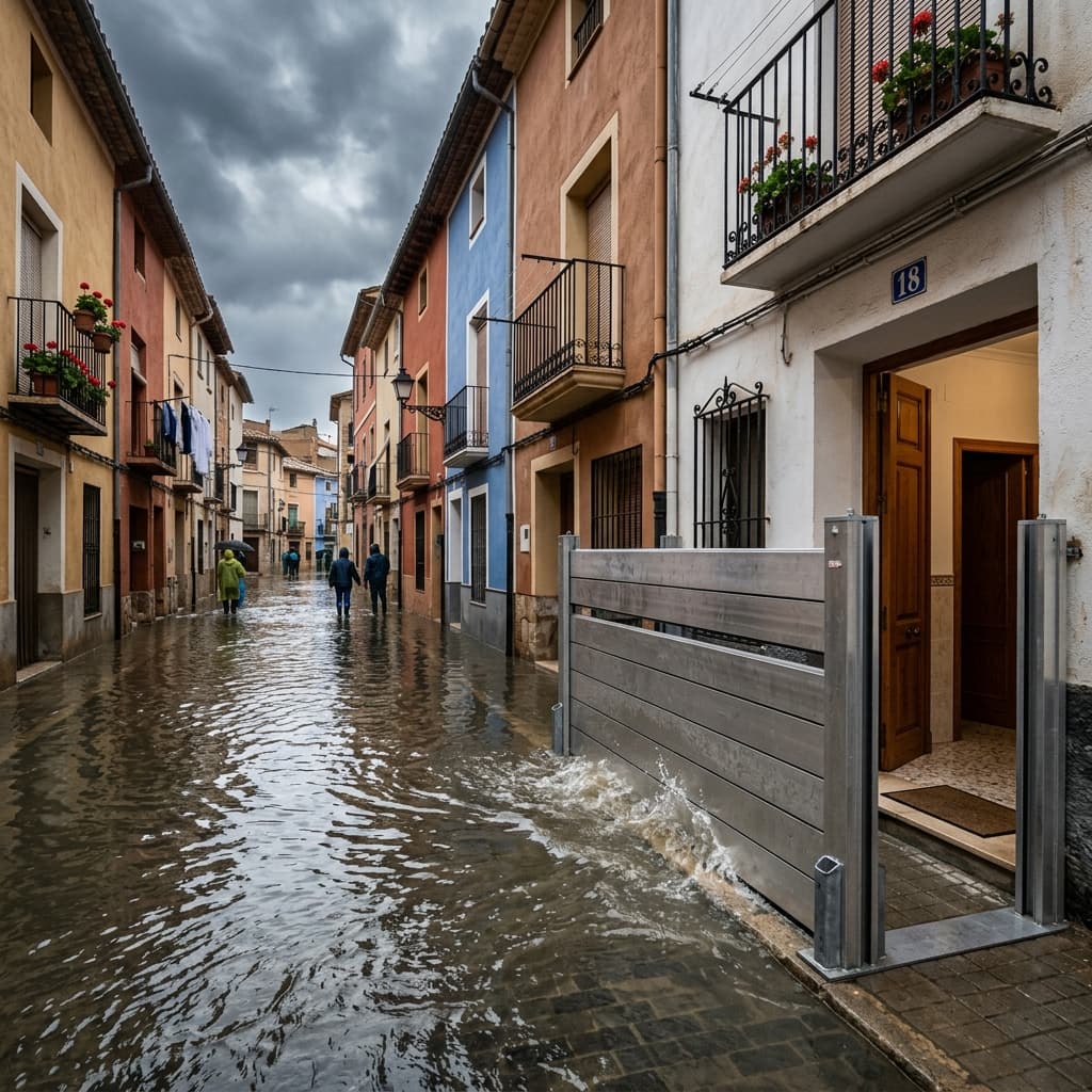 Barrera anti-inundaciones protegiendo una vivienda en Paiporta